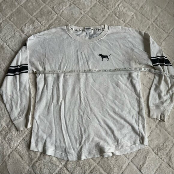 Victoria's Secret PINK | FLAWED White & Black Varsity Crew Sweater | Size Medium - Picture 11 of 12